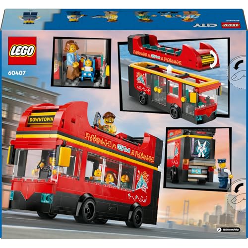 LEGO City Kırmızı İki Katlı Gezi Otobüsü 60407 – 7 Yaş ve Üzeri Kız ve Erkek Çocuklar için Yılbaşı Hediyesi Fikri, 4 Minifigür ve 1 Bebek Figürü İçeren Yaratıcı Oyuncak Yapım Seti (384 Parça)