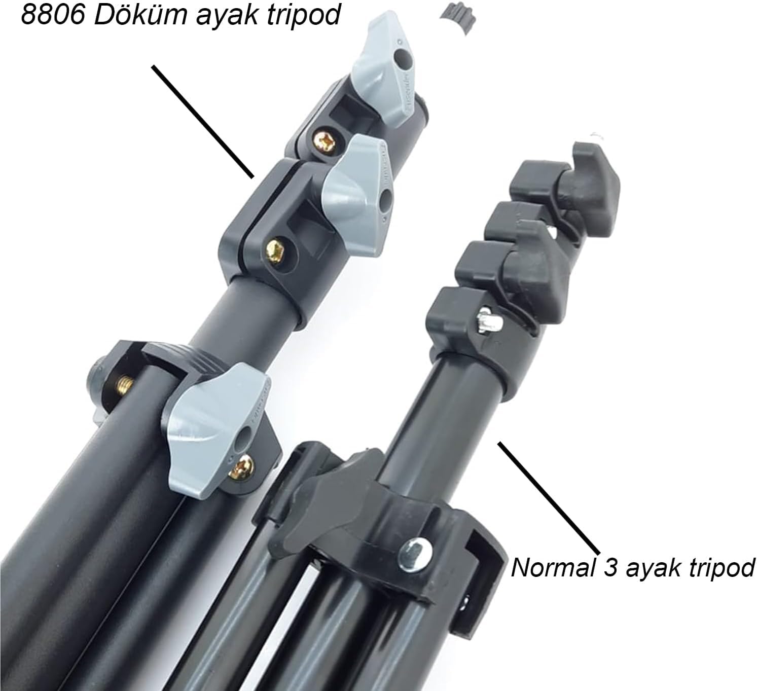 Coverzone Tripod Kamera Işık Ayağı Döküm Demir 940GR Fotoğraf Makinesi Kamera 70 cm-210 cm Açılabilir Katlanabilir Tripod Yayıncı Vlog Youtuber Işık Tripod Ayağı TR8806