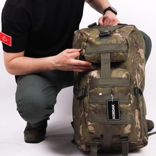 65 Lt TSK Kamuflaj Outdoor Kamp Sırt Çantası,MOLLE Sistemli, Suya Dayanıklı, Çok Gözlü, Outdoor, Kamp, Avcılık, Günlük Kullanım, Erkek, Kadın