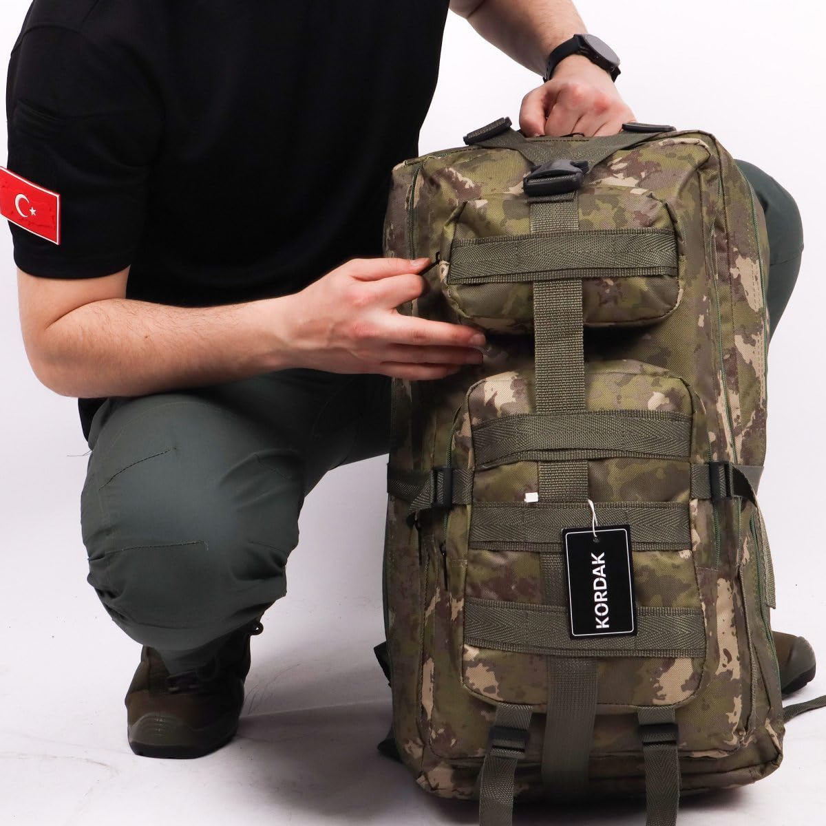 65 Lt TSK Kamuflaj Outdoor Kamp Sırt Çantası,MOLLE Sistemli, Suya Dayanıklı, Çok Gözlü, Outdoor, Kamp, Avcılık, Günlük Kullanım, Erkek, Kadın