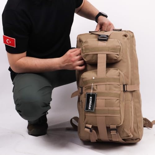 65 Lt Bej Outdoor Sırt Çantası,Molle Sistemli, Suya Dayanıklı, Çok Gözlü, Outdoor, Kamp, Avcılık, Günlük Kullanım, Erkek, Kadın