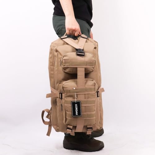 65 Lt Bej Outdoor Sırt Çantası,Molle Sistemli, Suya Dayanıklı, Çok Gözlü, Outdoor, Kamp, Avcılık, Günlük Kullanım, Erkek, Kadın