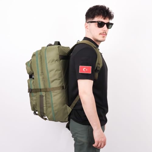65 Lt Haki Outdoor Sırt Çantası,Molle Sistemli, Suya Dayanıklı, Çok Gözlü, Outdoor, Kamp, Avcılık, Günlük Kullanım, Erkek, Kadın