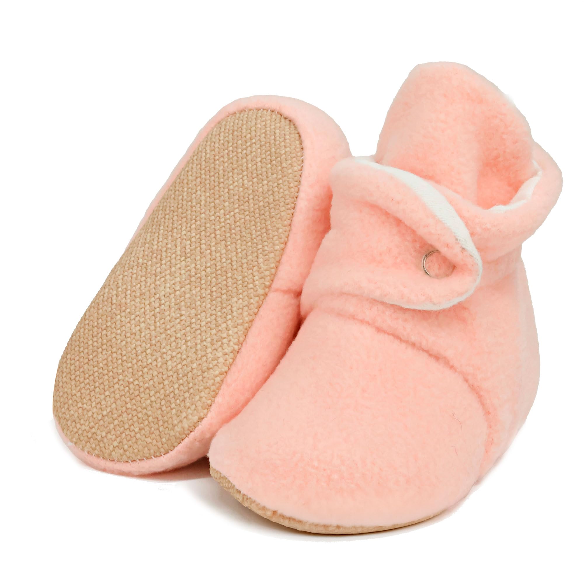 Ella Bonna Bebek Patiği Kaydırmaz Taban, Polar Bebek Panduf Organik Pamuk Astarlı, 12-18 Ay Pamuklu Yenidoğan Pandufu Ev Kreş Ayakkabı, Bebek Ayakkabısı, Bebek Peluş Ev Terliği Patik Basic Pembe