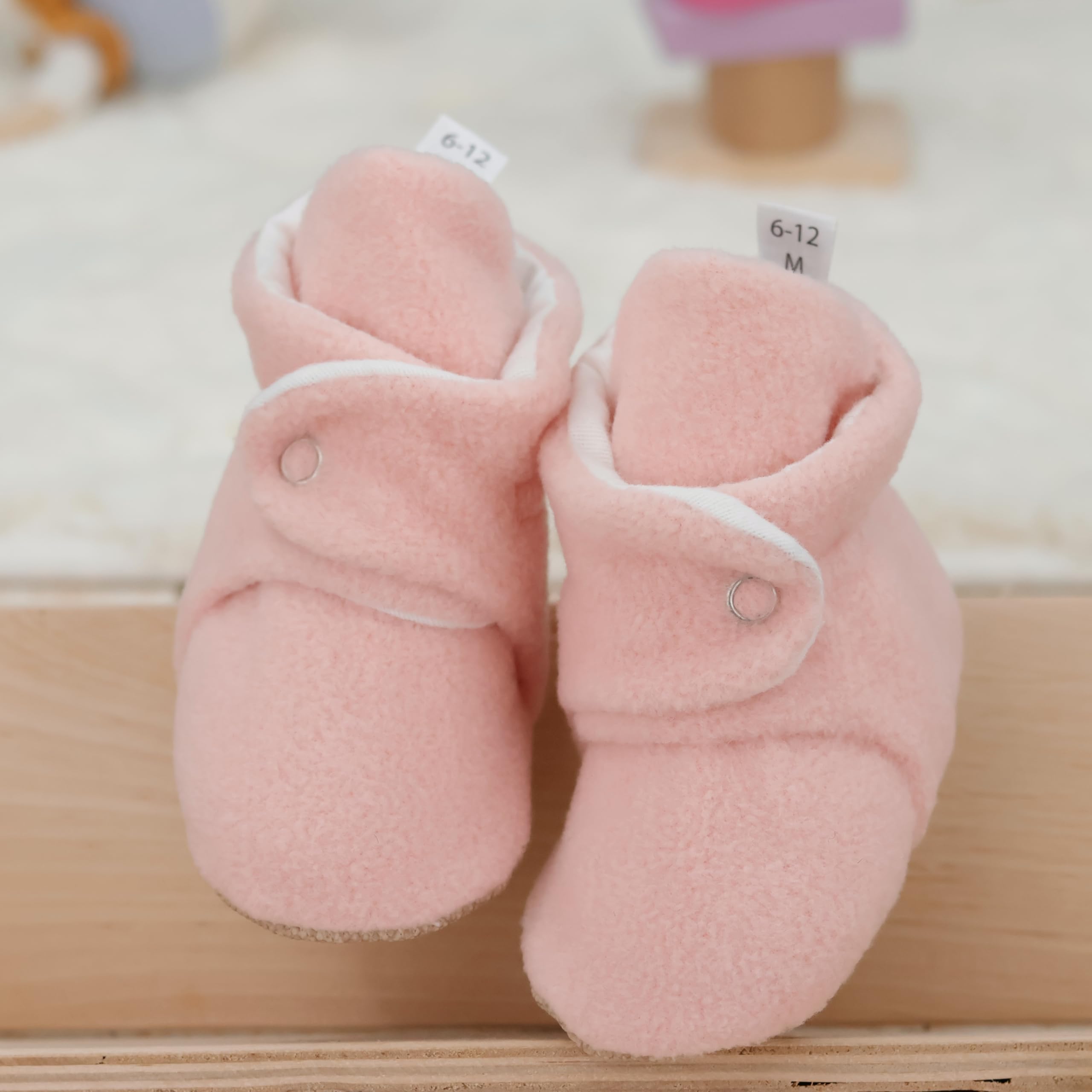 Ella Bonna Bebek Patiği Kaydırmaz Taban, Polar Bebek Panduf Organik Pamuk Astarlı, 12-18 Ay Pamuklu Yenidoğan Pandufu Ev Kreş Ayakkabı, Bebek Ayakkabısı, Bebek Peluş Ev Terliği Patik Basic Pembe