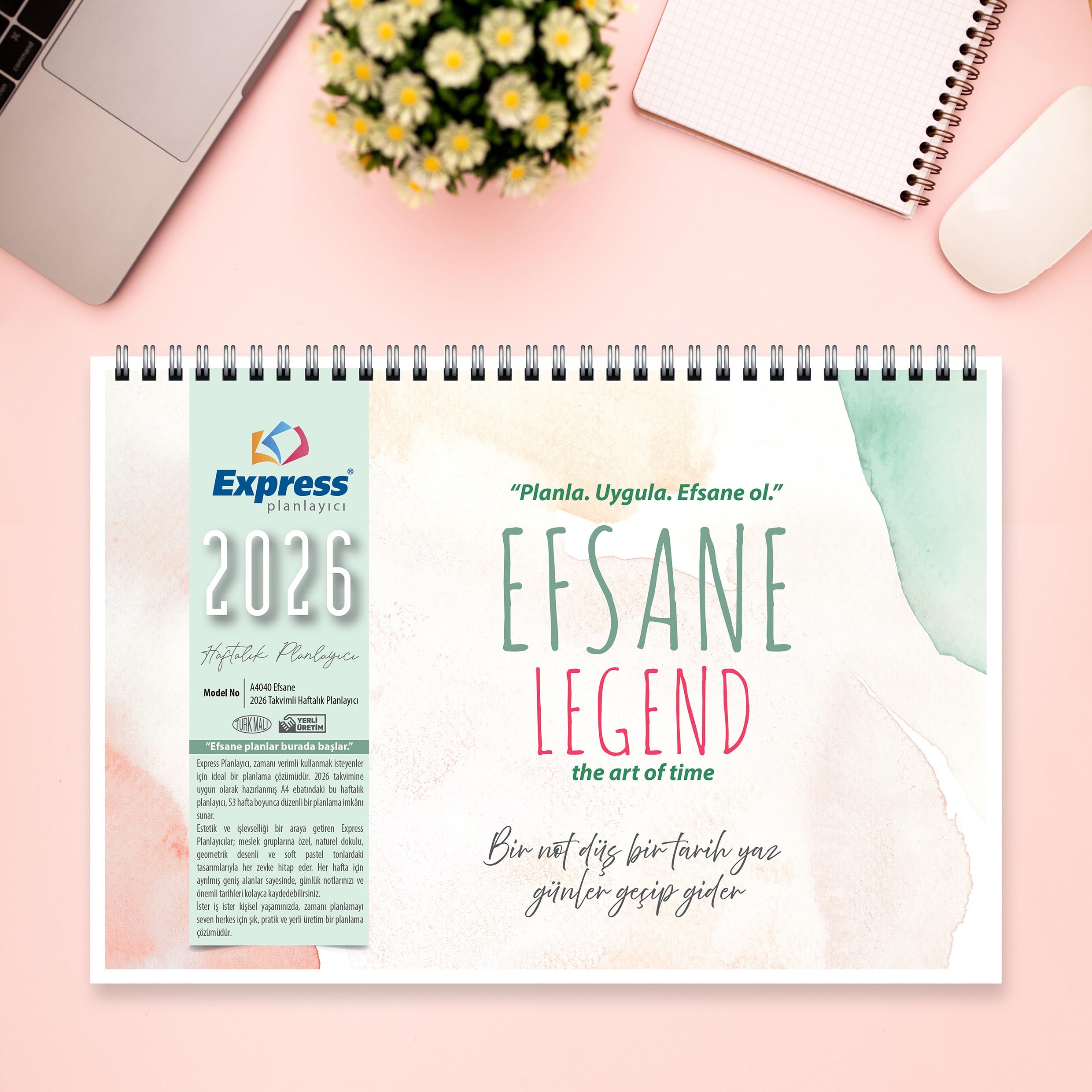 Express planlayıcı 2026 Takvim A4 Ebat 53 Haftalık Planlayıcı Efsane 21x29,7 cm
