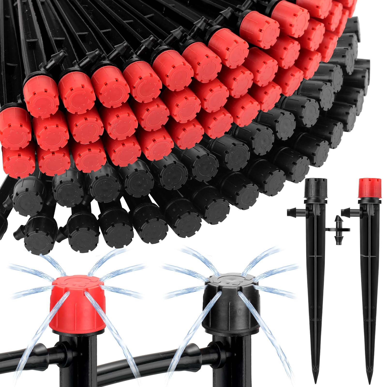 Rossesay 120 Adet Damla Sulama Yayıcı Seti 60 Adet Siyah 360 Derece Sulama Damlatıcıları Bahisli 1/4 "Sulama Borusu için 60 Adet Damla Vericiler Bahçe Sistemi Çim Çiçek Yatağı