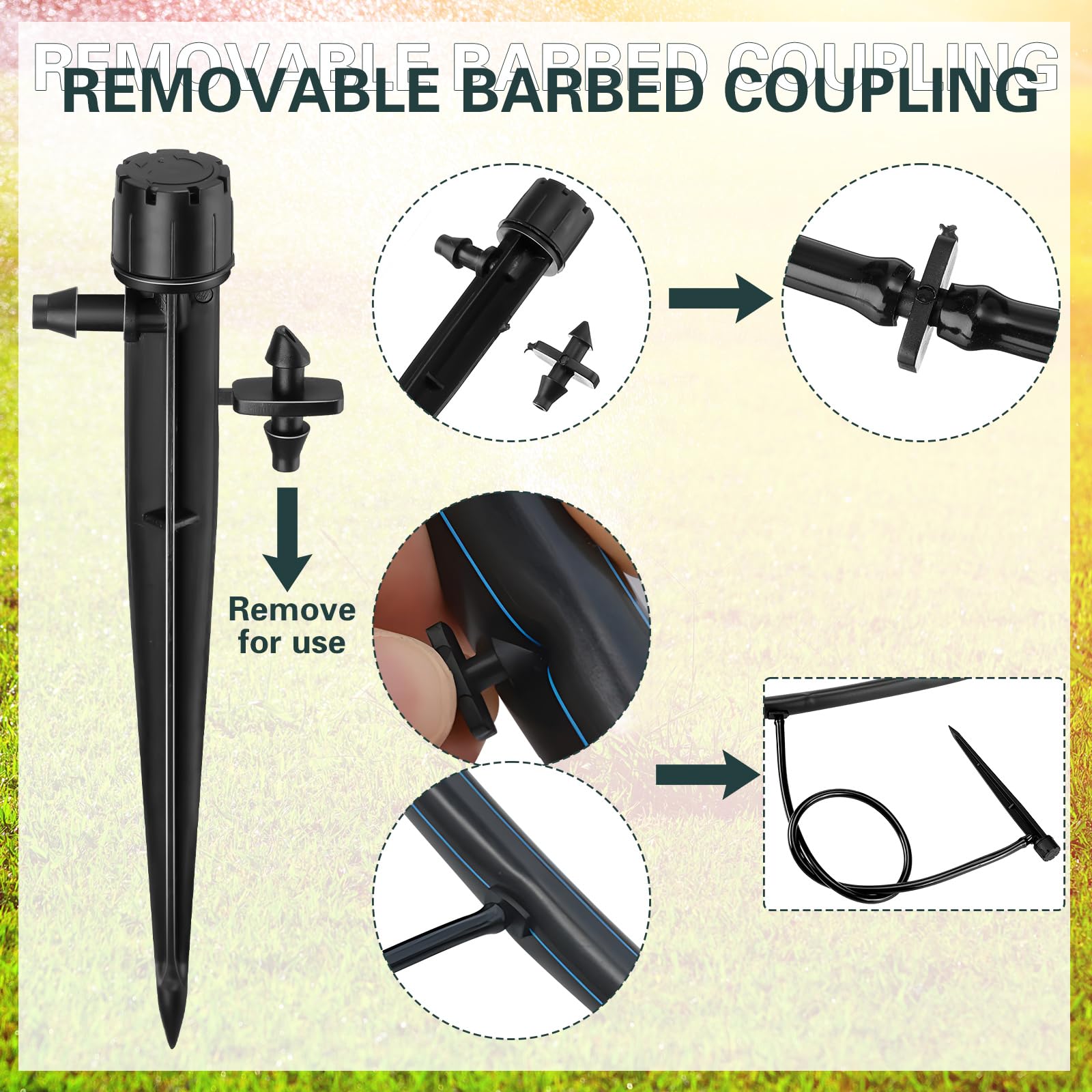 Rossesay 120 Adet Damla Sulama Yayıcı Seti 60 Adet Siyah 360 Derece Sulama Damlatıcıları Bahisli 1/4 "Sulama Borusu için 60 Adet Damla Vericiler Bahçe Sistemi Çim Çiçek Yatağı