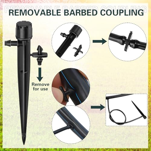 Rossesay 120 Adet Damla Sulama Yayıcı Seti 60 Adet Siyah 360 Derece Sulama Damlatıcıları Bahisli 1/4 "Sulama Borusu için 60 Adet Damla Vericiler Bahçe Sistemi Çim Çiçek Yatağı