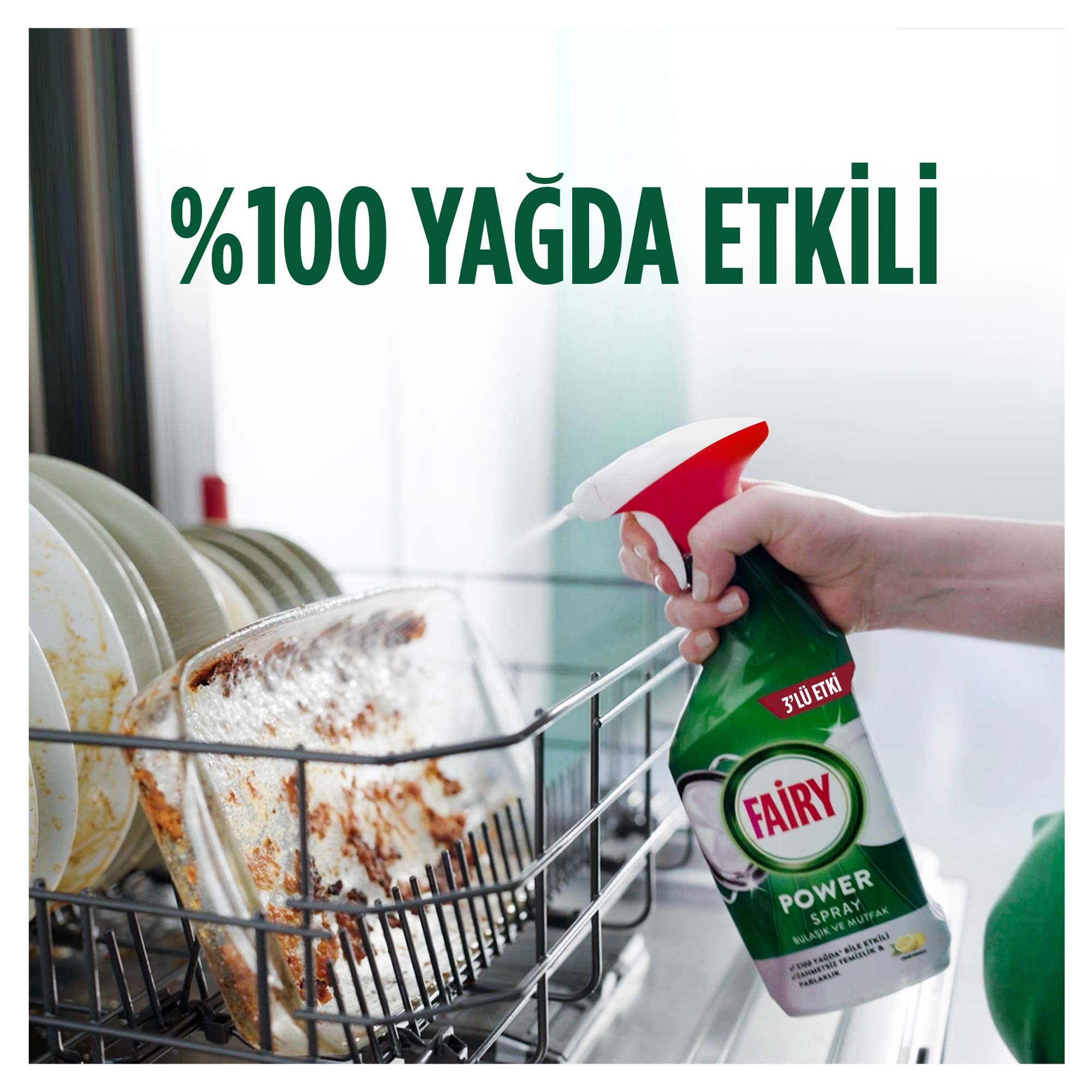 Fairy Power Sprey, 3'ü 1 arada, Bulaşıklarınız Ve Mutfağınız Için Zahmetsiz Temizlik Ve Parlaklık, Limon Kokulu, 800ml
