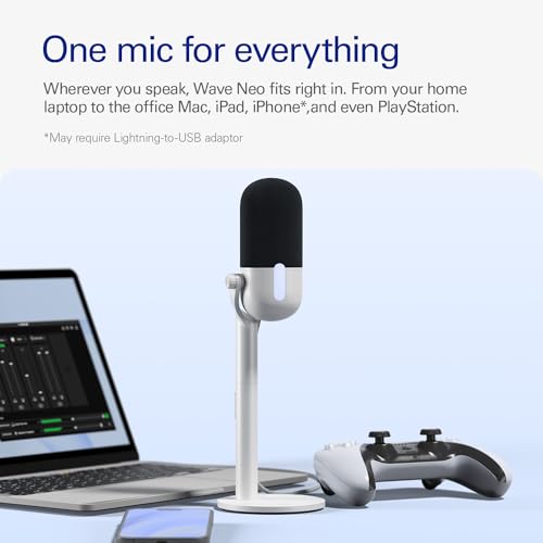 Elgato Wave Neo – USB Kondenser Mikrofon, Sessize Dokunun, Oyun, Akış, Toplantılar, Takımlarda Ses Kaydı/Zoom/OBS/Twitch/YouTube ve Daha Fazlası için, Plug-'n-Play, Dizüstü Bilgisayar, PC, Mac, iPad,