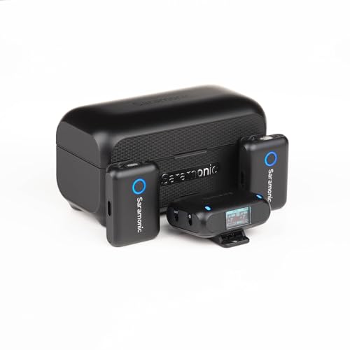 Saramonic Blink 500+ B2 2 Kişilik Kablosuz Mikrofon Sistemi, Cihaz Montajlı Alıcı 3,5 mm, USB-C ve Yıldırım Çıkışları, Şarj Kutusu, Gürültü Önleyici ve Manyetik Montaj