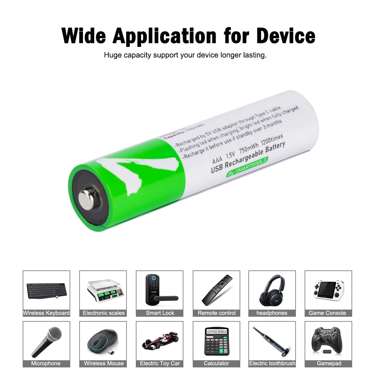 USB AAA Lityum iyon Şarj Edilebilir Pil, 1.5V 750mWh Şarj Edilebilir AAA Pil, 1 H Hızlı Şarj, C Tipi Bağlantı Noktası Kablosu ile 1200 Döngü, Sabit Çıkış, 8'li Paket