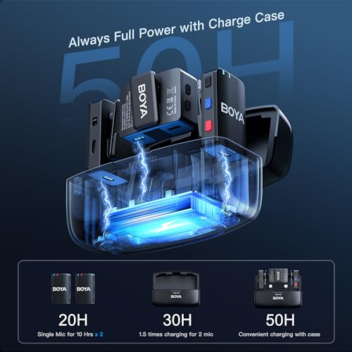 BOYA MFi Sertifikalı Lightning & USB-C ile MIC Kablosuz Yaka Mikrofon, Yerleşik Kayıt, 300M (950 ft.) Menzil, 50 Saat Pil Ömrü, Gürültü Engelleme, iPhone, Android, PC için Kablosuz Mikrofon