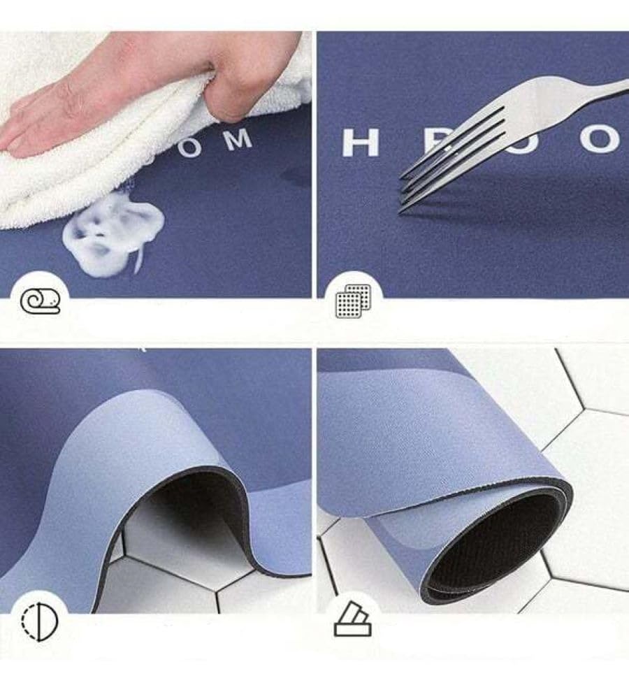 Banyo Paspası - Kaymaz Tabanlı - Süper Emici - Abdest Paspası - Uzun - Mavi - 40x120 cm