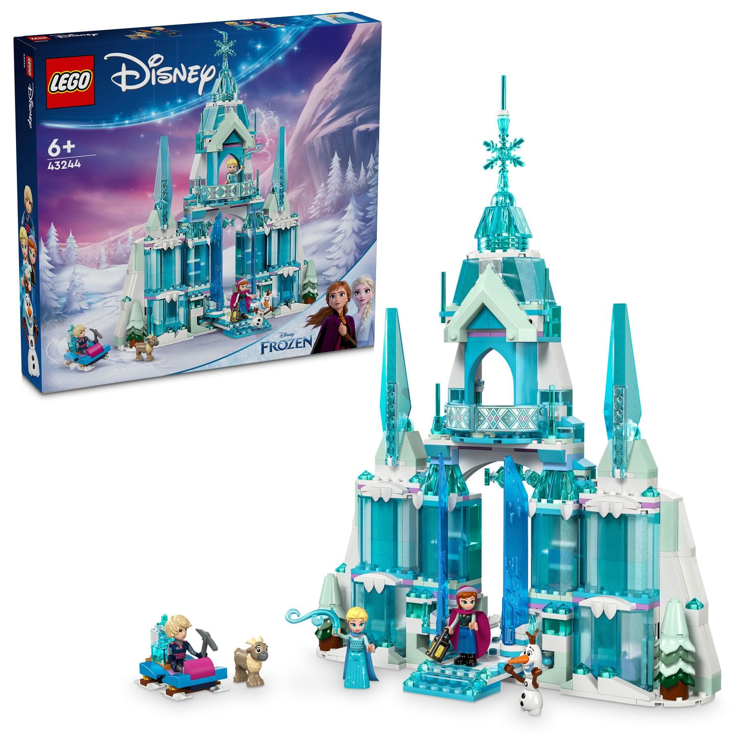 LEGO Disney Princess Elsa'nın Buz Sarayı 43244-6 Yaş ve Üstü Frozen Hayranı Kız ve Erkek Çocukları İçin Saray ve Elsa & Anna Mini Bebek Figürleri İçeren Yapım Seti, Hediye Fikri (630 Parça)