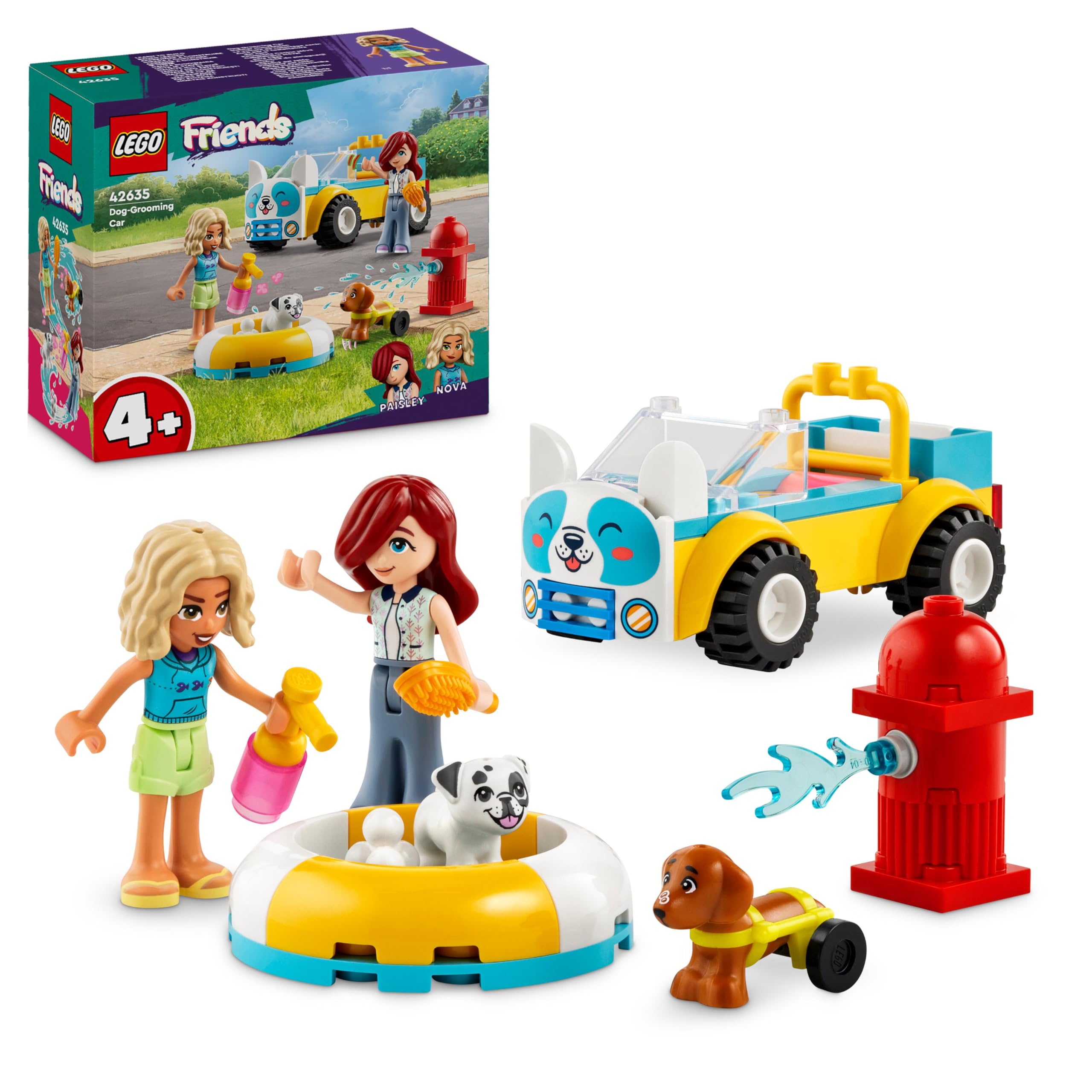LEGO Friends Köpek Kuaförü Arabası 42635 – 4 Yaş ve Üzeri Kız ve Erkek Çocuklar için Yılbaşı Hediyesi Fikri, 2 Mini Bebek ve 2 Köpek Figürü İçeren Yaratıcı Eğlenceli Oyuncak Yapım Seti (60 Parça)