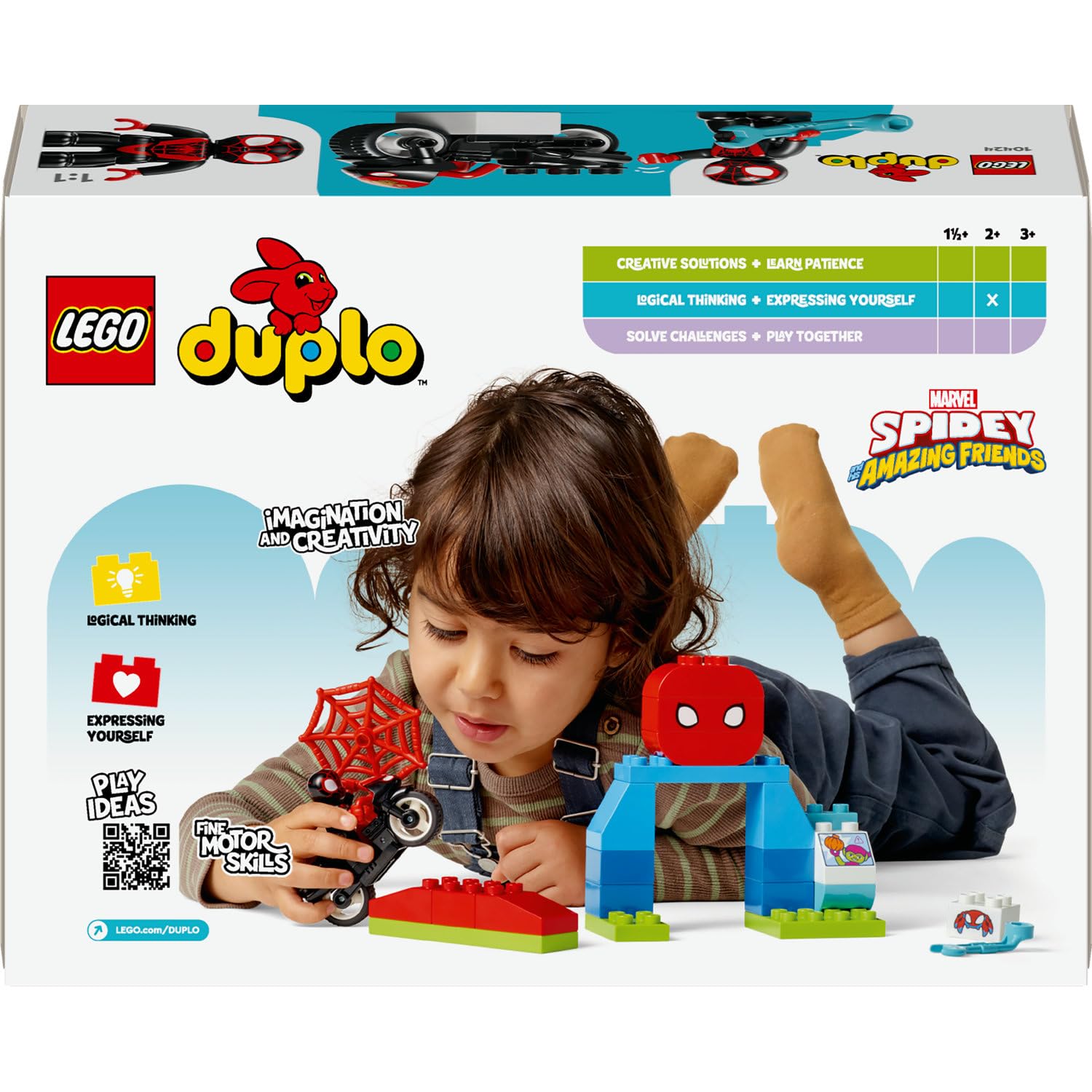 LEGO DUPLO Spin’in Motosiklet Macerası 10424, 2 Yaş ve Üzeri Çocuklar İçin Örümcek Adam Figürü İçeren Eğitici Oyuncak Yapım Seti (24 Parça)