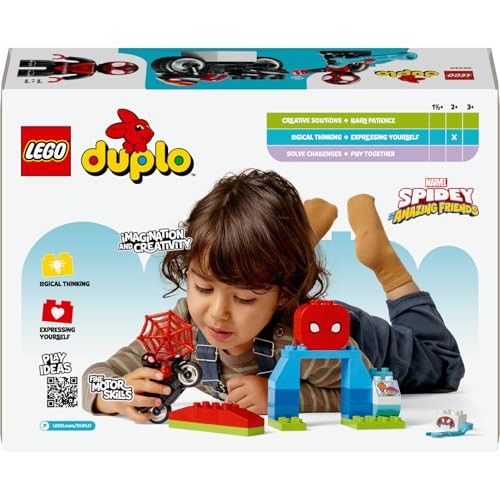LEGO DUPLO Spin’in Motosiklet Macerası 10424, 2 Yaş ve Üzeri Çocuklar İçin Örümcek Adam Figürü İçeren Eğitici Oyuncak Yapım Seti (24 Parça)