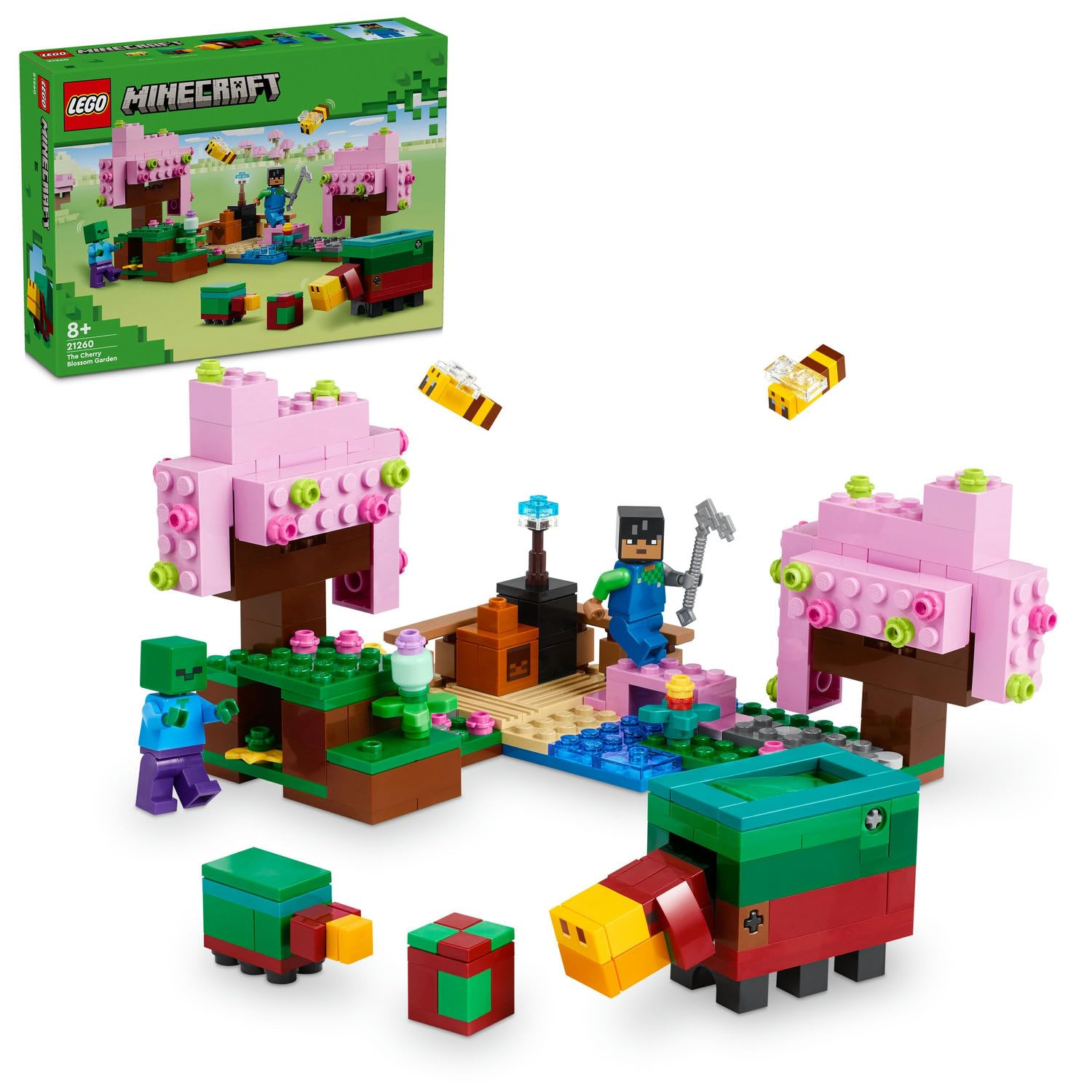 LEGO Minecraft Kiraz Çiçeği Bahçesi 21260-8 Yaş ve Üzeri Macera Oyunları Seven Çocuklar İçin Sniffer, Zombi ve Arı İçeren Yaratıcı Oyuncak Yapım Seti (304 Parça)