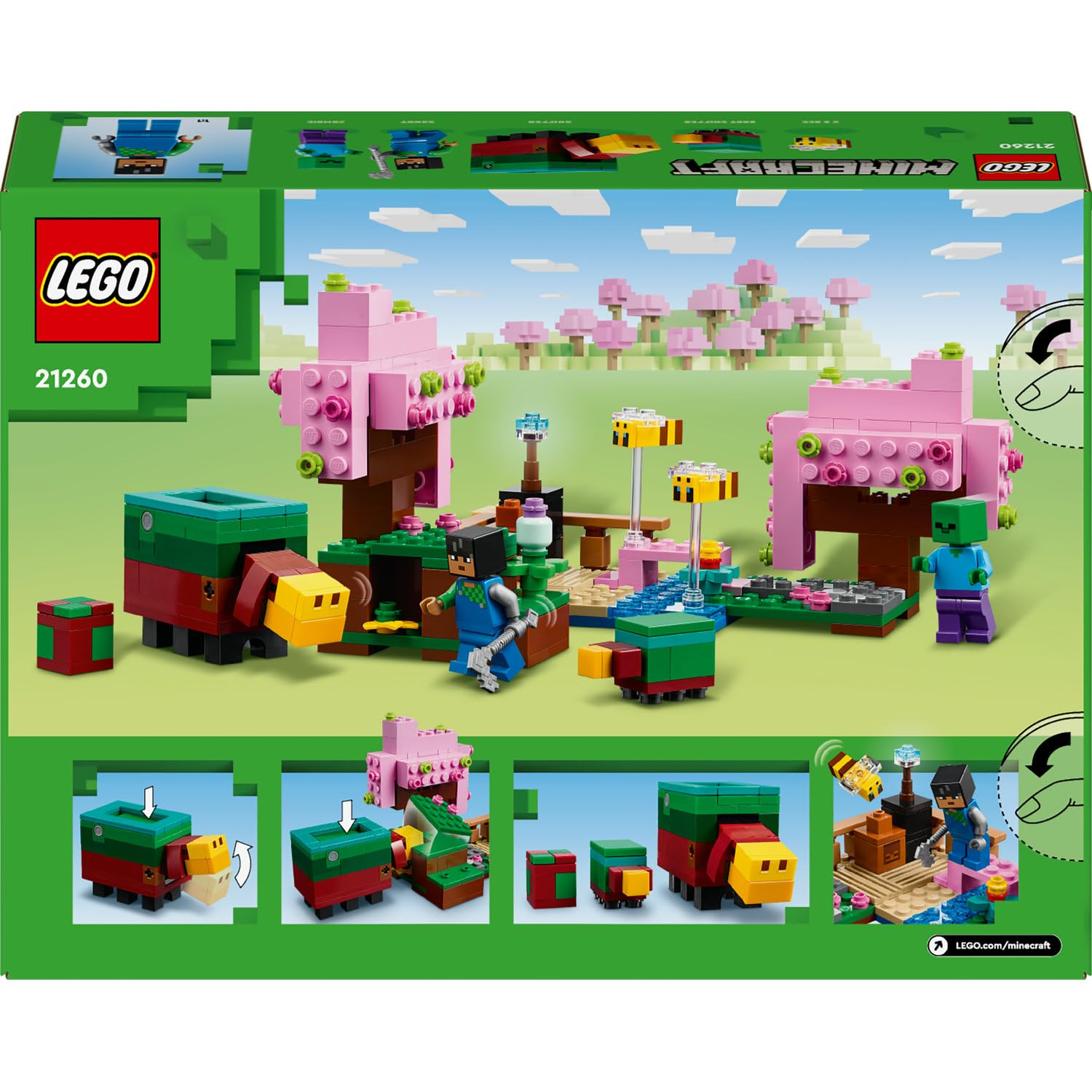 LEGO Minecraft Kiraz Çiçeği Bahçesi 21260-8 Yaş ve Üzeri Macera Oyunları Seven Çocuklar İçin Sniffer, Zombi ve Arı İçeren Yaratıcı Oyuncak Yapım Seti (304 Parça)