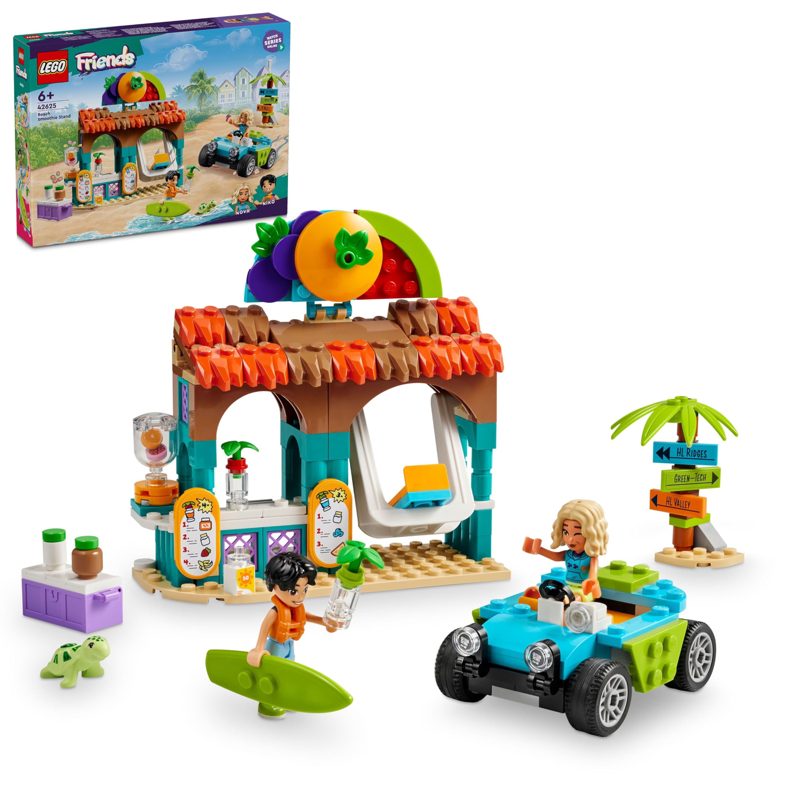 LEGO Friends Meyveli İçecek Plaj Standı 42625-6 Yaş ve Üzeri Çocuklar için Kaplumbağa Figürü İçeren Yaratıcı Oyuncak Yapım Seti (213 Parça)
