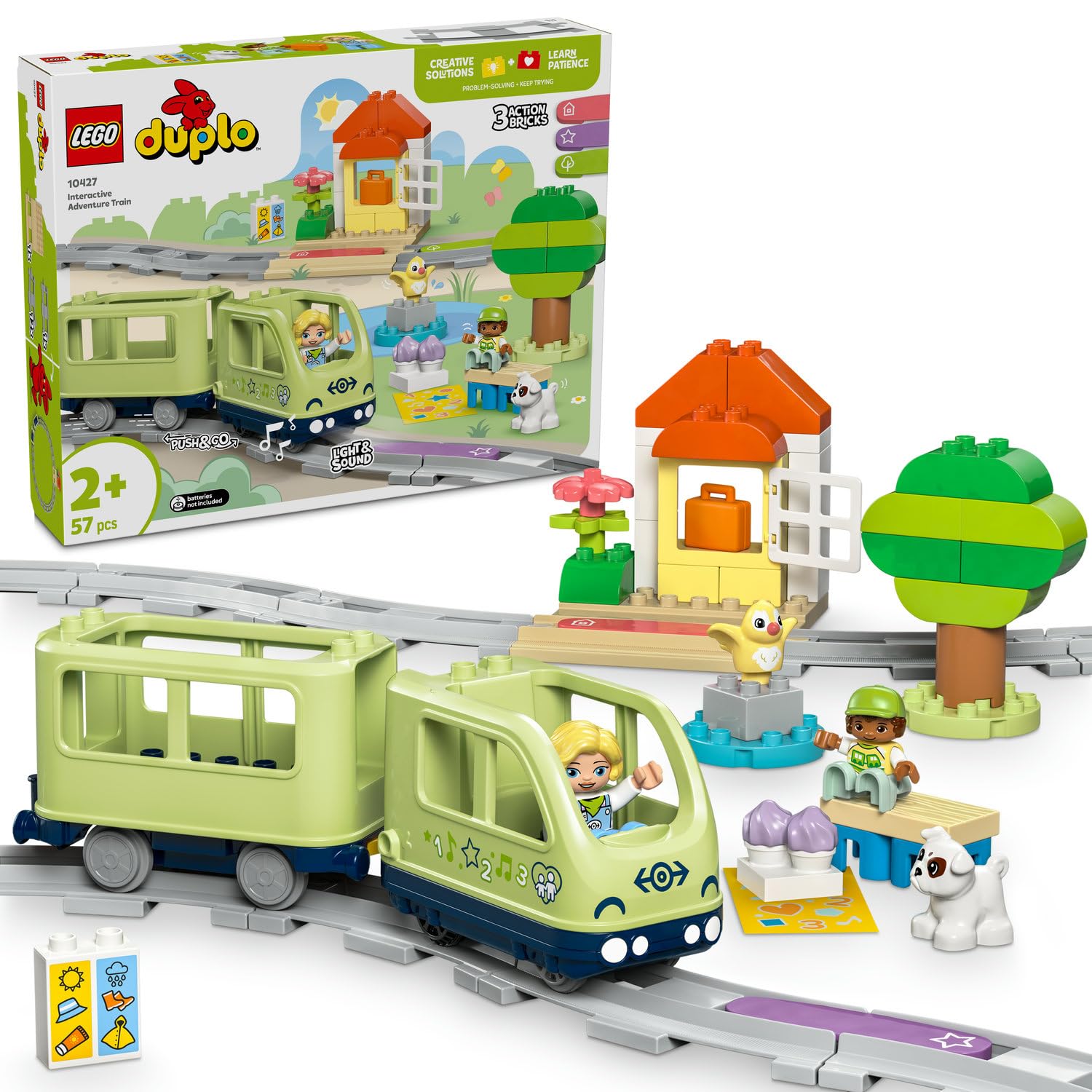 LEGO DUPLO Town İnteraktif Macera Treni 10427-2 Yaş ve Üzeri Çocuklar için Işık ve Seslerle Rol Yapma Becerilerini Teşvik Eden Eğitici Oyuncak Yapım Seti, Hediye Fikri (57 Parça)