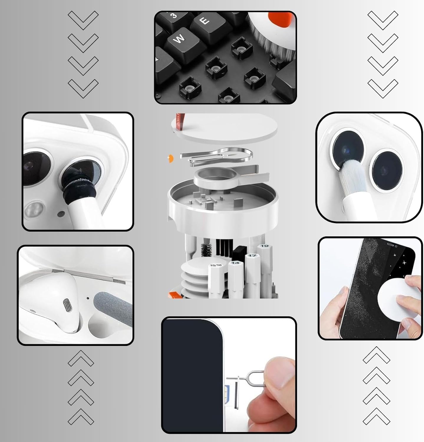Leairot Airpods için 21'i 1 arada temizleyici kiti, temizleme seti, klavye, kulaklık, dizüstü bilgisayar, iPhone telefon şarj bağlantı noktası ve ekran, kamera lensi, bilgisayar, Airpod Pro, mini