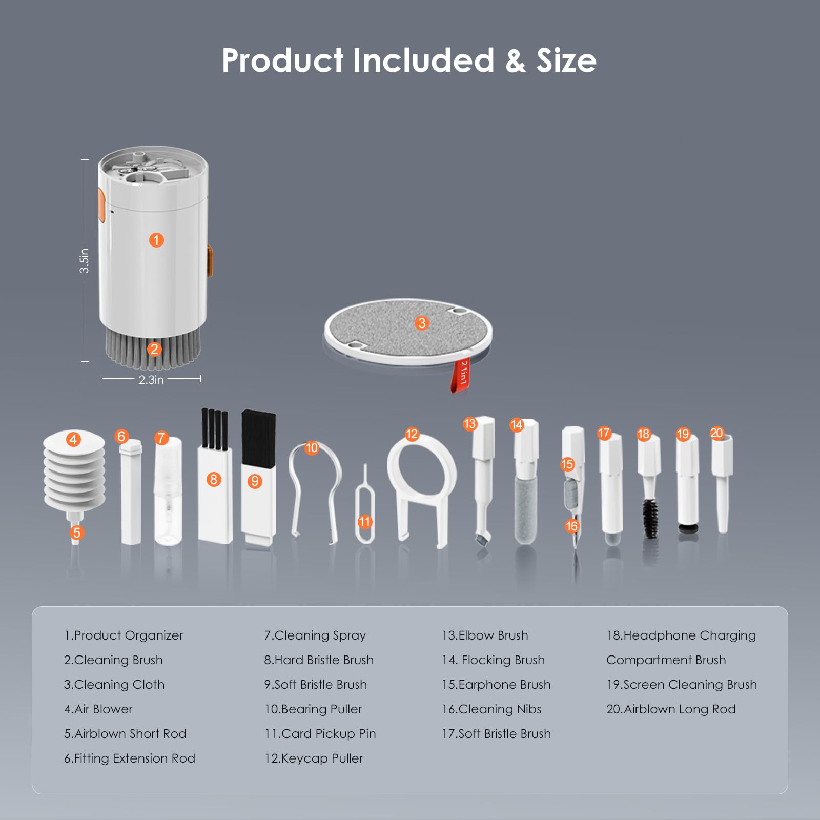 Leairot Airpods için 21'i 1 arada temizleyici kiti, temizleme seti, klavye, kulaklık, dizüstü bilgisayar, iPhone telefon şarj bağlantı noktası ve ekran, kamera lensi, bilgisayar, Airpod Pro, mini