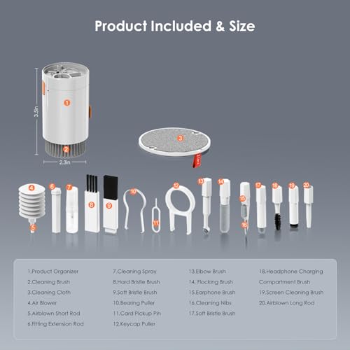 Leairot Airpods için 21'i 1 arada temizleyici kiti, temizleme seti, klavye, kulaklık, dizüstü bilgisayar, iPhone telefon şarj bağlantı noktası ve ekran, kamera lensi, bilgisayar, Airpod Pro, mini