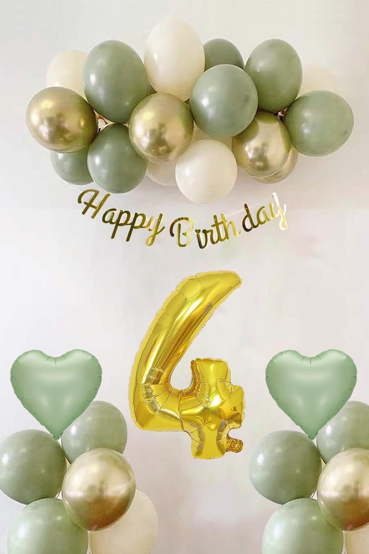 Patladı Gitti Adaçayı Konsept Doğum Günü Seti ; Küf Yeşili-Krom Gold- Deniz Kumu ve Adaçayı Kalp Folyo Balon (4)