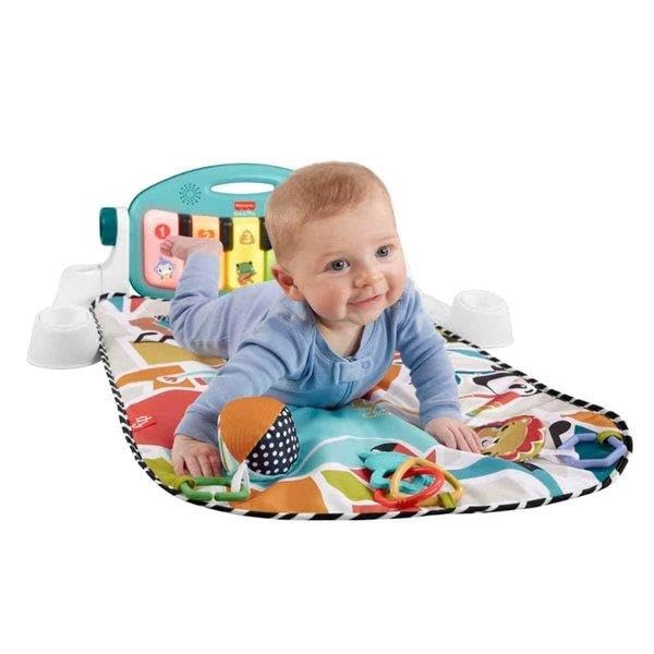 Fisher-Price Bebekler için Yaşa Göre Gelişim özellikli ve Türkçe dil destekli mavi Fisher-Price Neşeli Hayvanlar Müzikli oyun minderi ve piyanolu jimnastik merkezi, taşınabilir müzik oyuncağı, HWY49