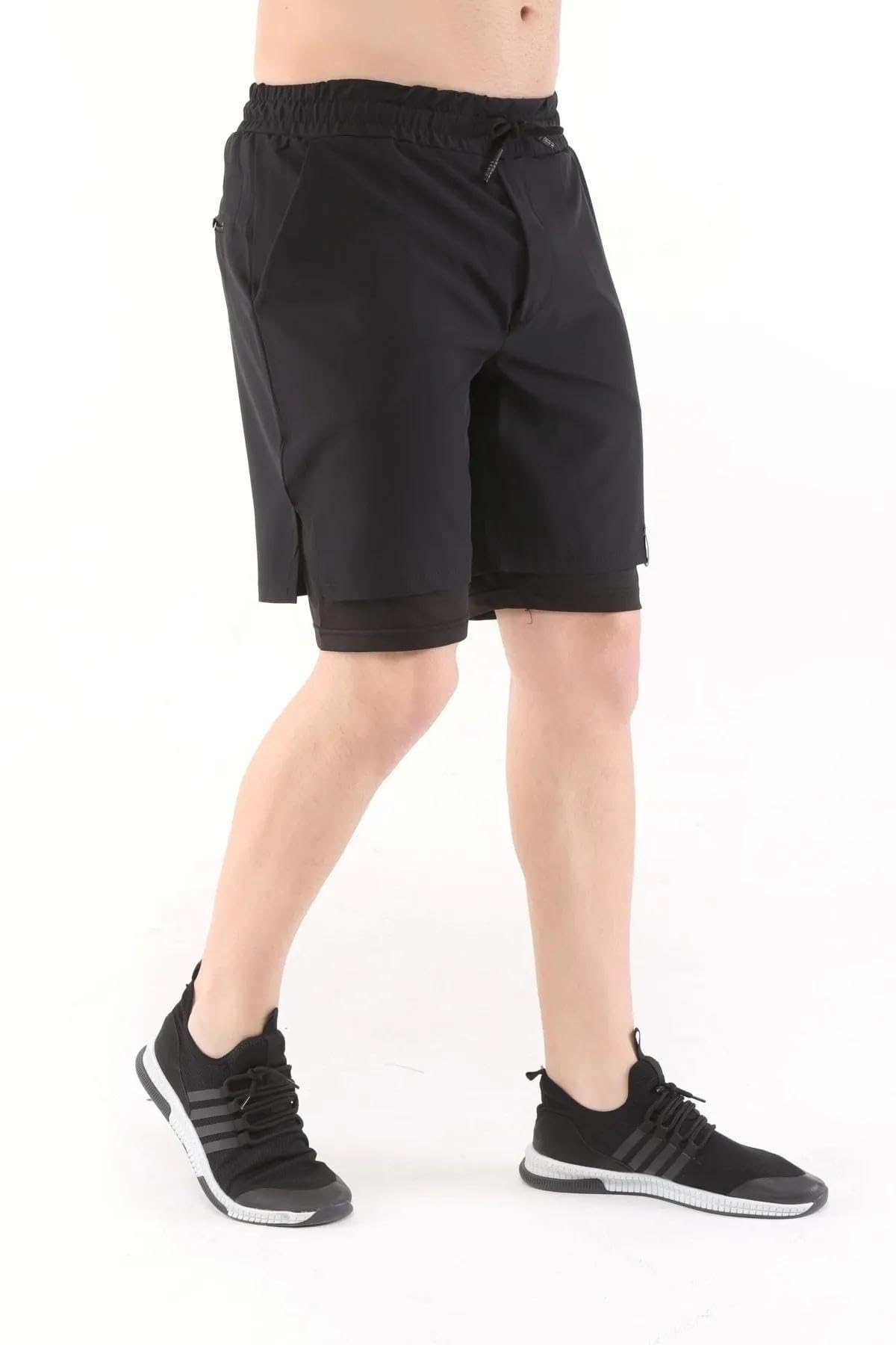 GENIUS STOREErkek Running Hızlı Kuruma Micropoly Antrenman Halısaha Fitness Kısa Taytlı Outdoor Şort (SİYAH, S)