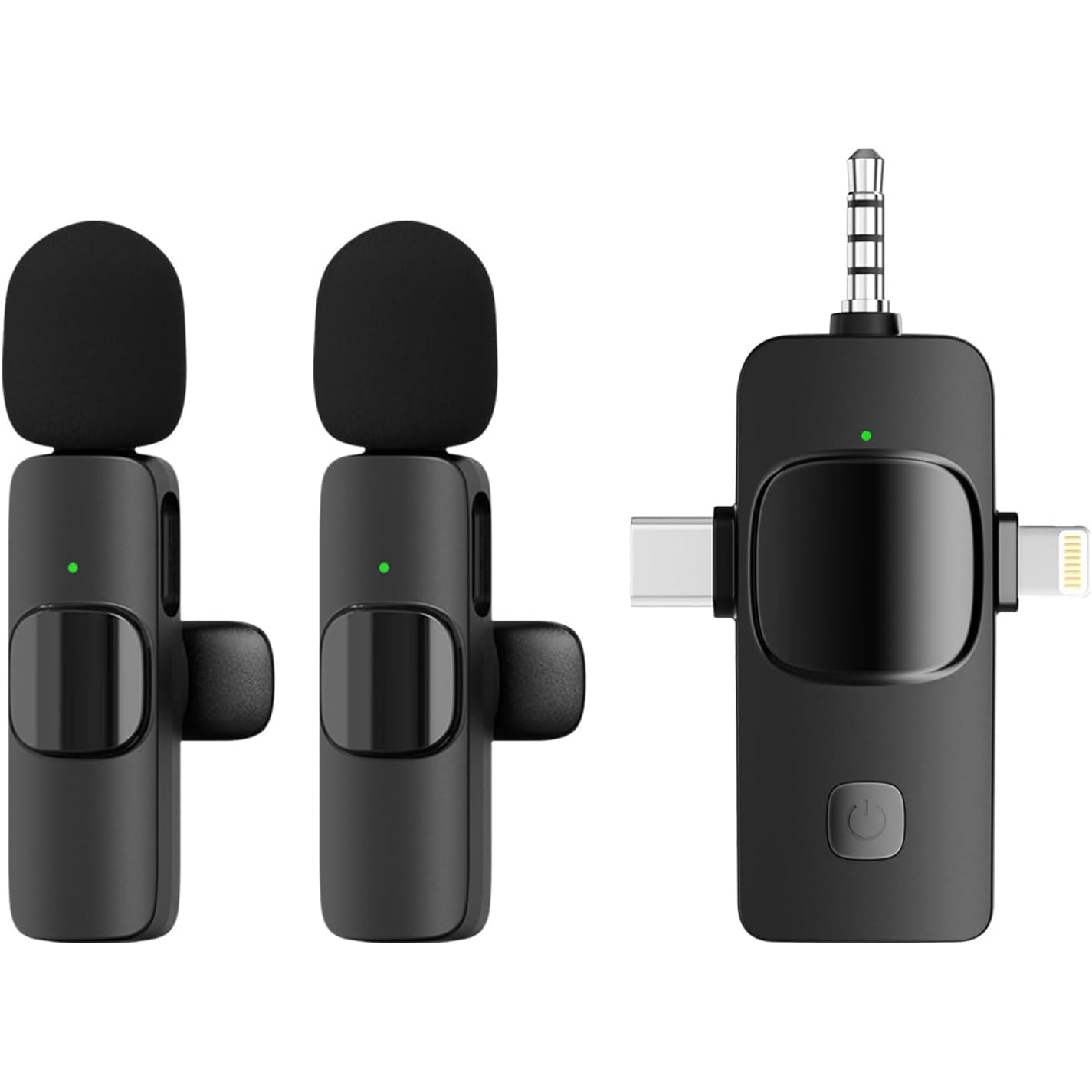 Coverzone Kablosuz İkili Yaka Mikrofonu iPhone ile Uyumlu 3.5mm Aux iPhone Type-C PC Tablet Video Ka