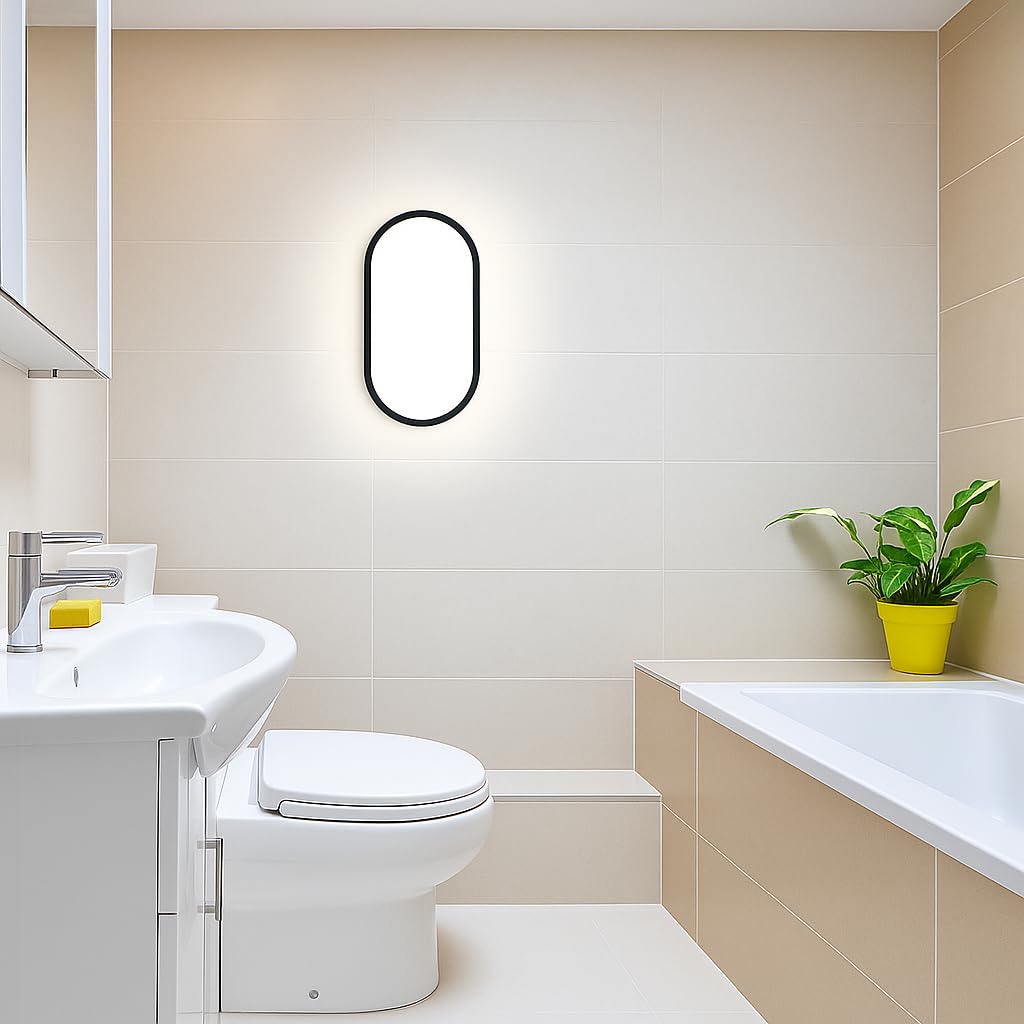 Aydos 15W Siyah IP65 Oval LED Tavan ve Duvar Lambası | 1500 Lümen Beyaz Işık | Su ve Toz Geçirmez Ba