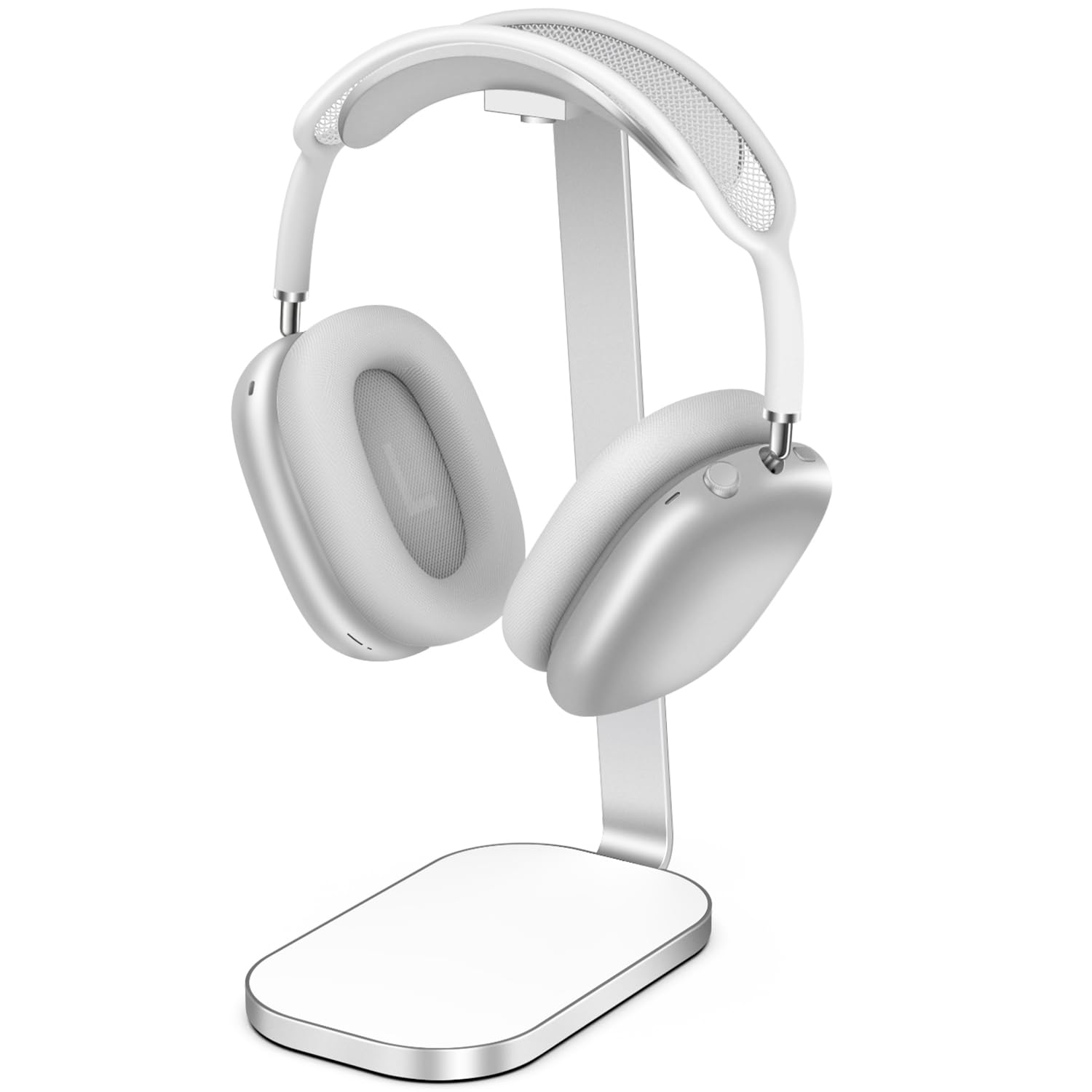 VICHYIE Kulaklık standı, AirPods Max için ağır kulaklık tutucu, kulak üstü kulaklık için çalışma masası aksesuarı, oyun kulaklığı, alüminyum, ABS ve silikon, gümüş beyaz