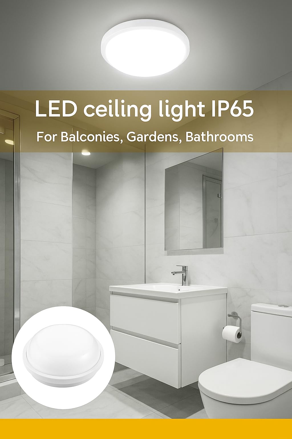 Artos 20W Beyaz LED Tavan ve Duvar Lambası | IP65 Su ve Toz Geçirmez | 6500K Beyaz Işık | Banyo, Bahçe, Balkon ve Dış Mekan Kullanıma Uygun | Modern Nemliyer Armatür