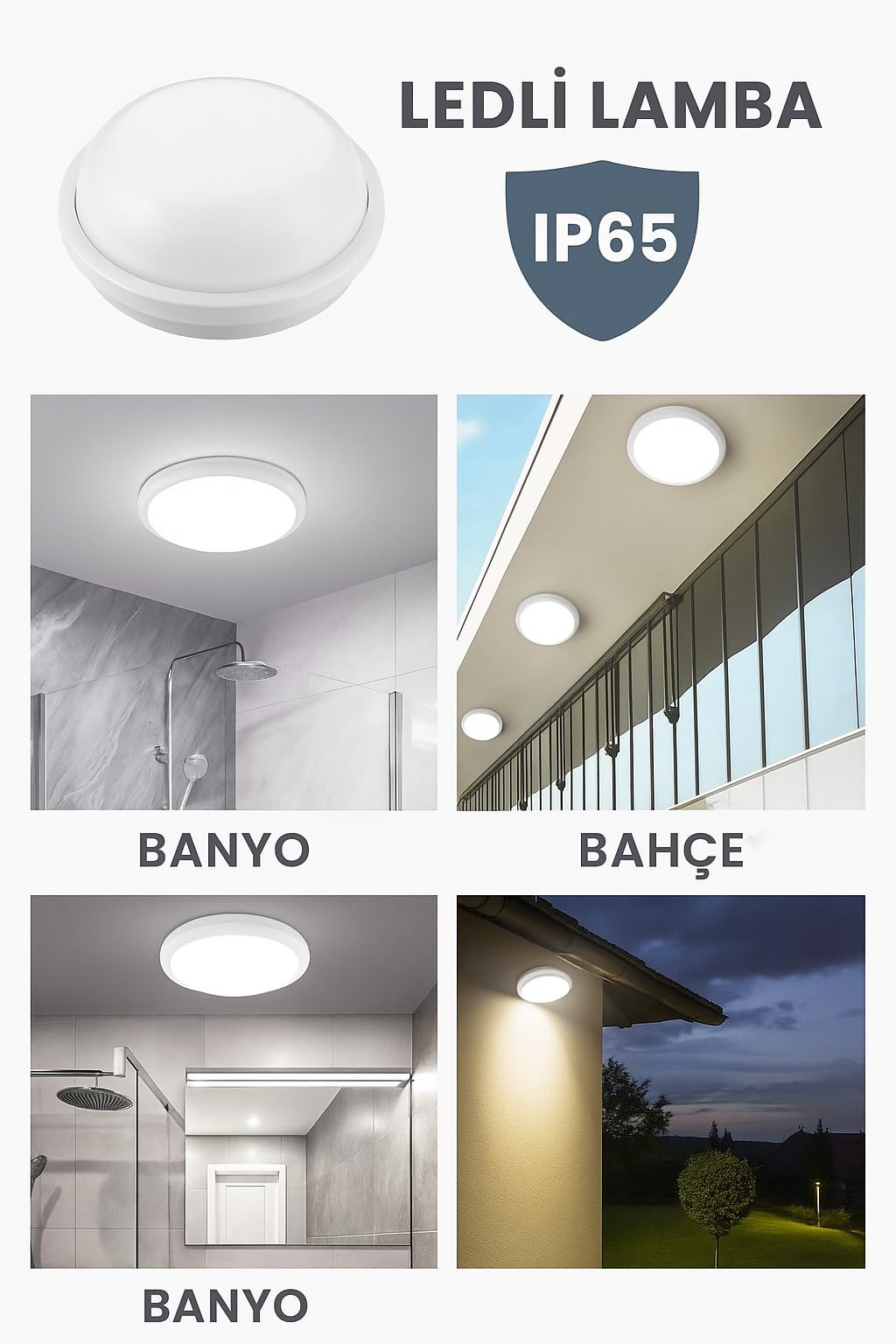 Artos 20W Beyaz LED Tavan ve Duvar Lambası | IP65 Su ve Toz Geçirmez | 6500K Beyaz Işık | Banyo, Bahçe, Balkon ve Dış Mekan Kullanıma Uygun | Modern Nemliyer Armatür
