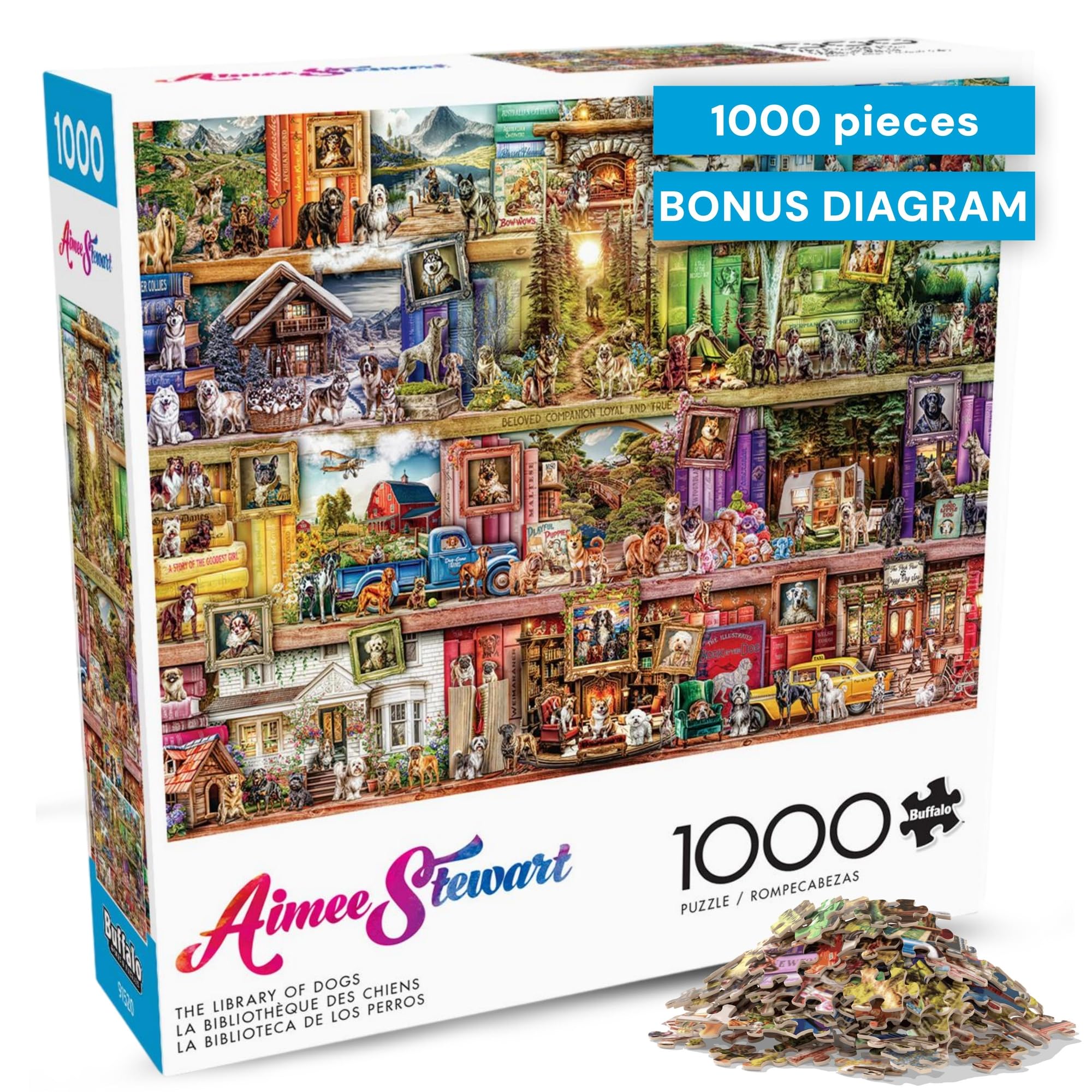 Buffalo Games - Aimee Stewart - Köpek Kütüphanesi - Yetişkinler için 1000 Parça Yapboz Zorlu Bulmaca Oyun Geceleri için Mükemmel