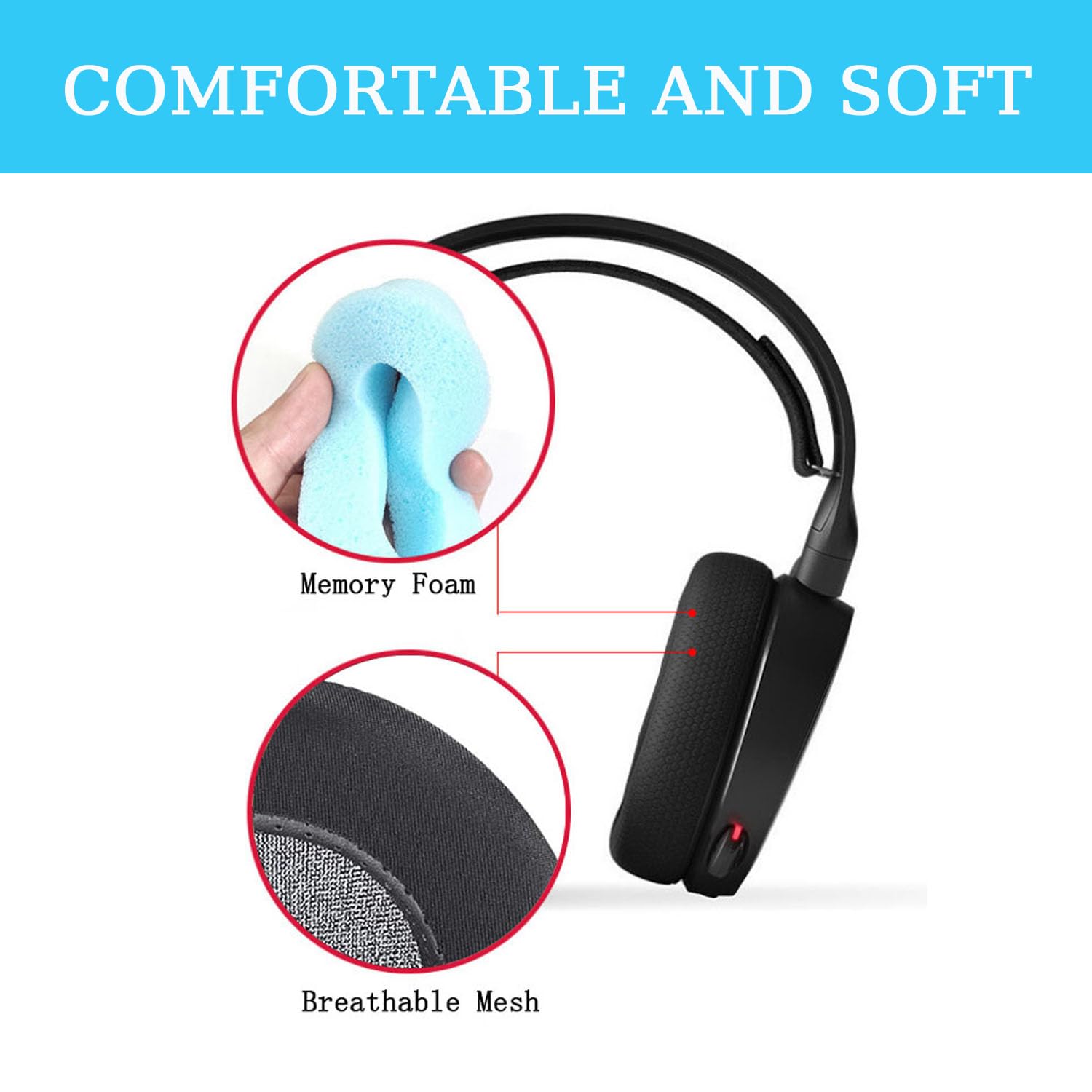 Niukeke SteelSeries Arctis 1/3/5/7/9/Pro ile Uyumlu Yedek Kulak Pedleri, Hafızalı Köpüklü Nefes Alan Mesh Kulaklık Kulaklıkları, Kablosuz Oyun Kulaklığı Kulak Kapağı