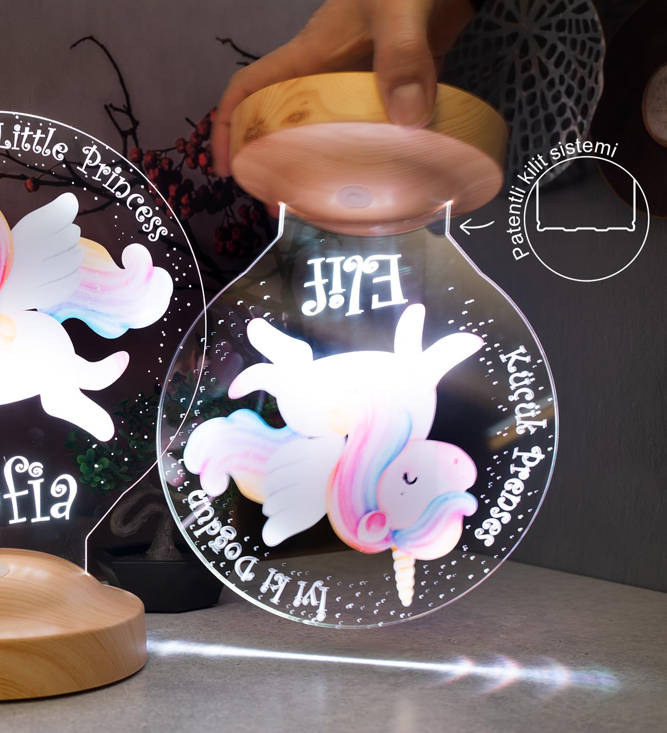Sevgilambası Unicorn Renkli Tek Boynuzlu At İsimli Kız Çocuk Odası Hediyesi Led Lamba, Unicorn Doğum Günü Parti Hediyesi
