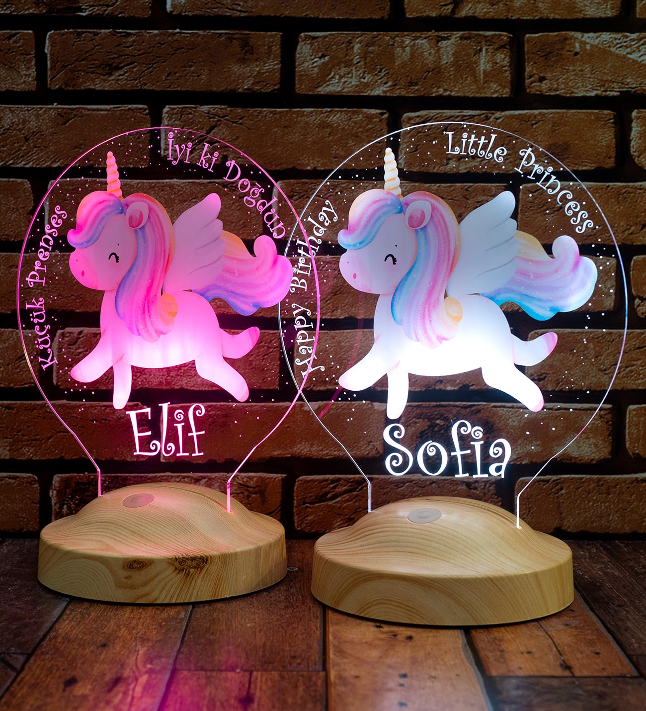 Sevgilambası Unicorn Renkli Tek Boynuzlu At İsimli Kız Çocuk Odası Hediyesi Led Lamba, Unicorn Doğum Günü Parti Hediyesi