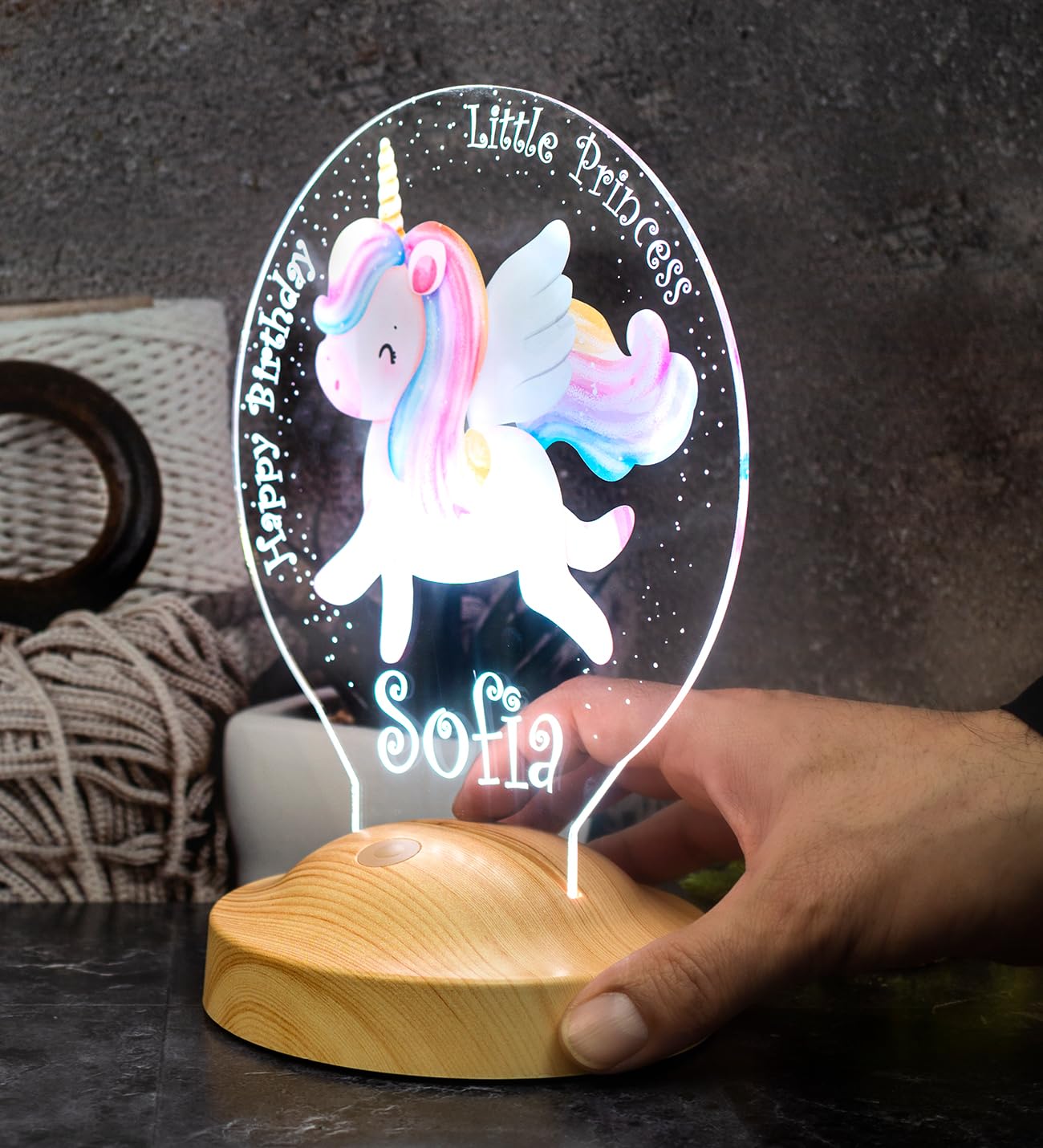 Sevgilambası Unicorn Renkli Tek Boynuzlu At İsimli Kız Çocuk Odası Hediyesi Led Lamba, Unicorn Doğum Günü Parti Hediyesi