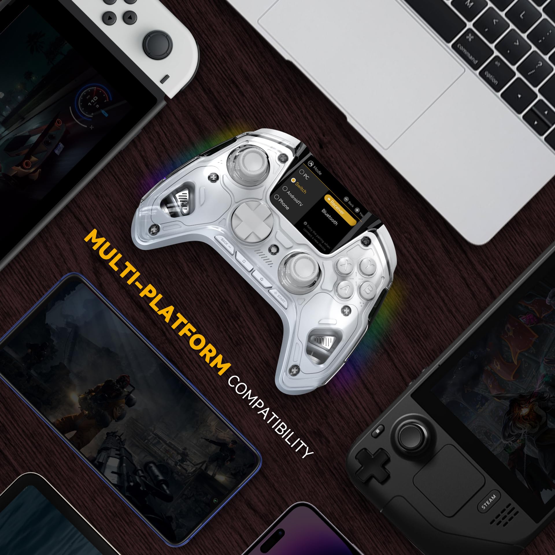 ManbaOne Interactive Screen Wireless Gaming Controller for PC/Switch/Switch 2/iOS/Android,Hall Effec