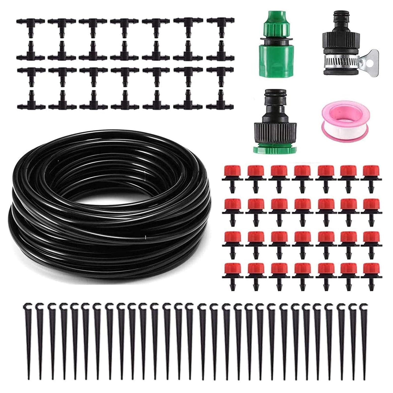 Moocci 82FT Damla Sulama Sistemi Kiti - 1/4 "Damla Sulama Boru Parçaları ile Bahçe Sulama Sistemi - Dış Mekan Bitkileri, Bahçe, Sera, Çiçek Yatağı, Çim için Otomatik Sulama Yağmurlama Ekipmanları