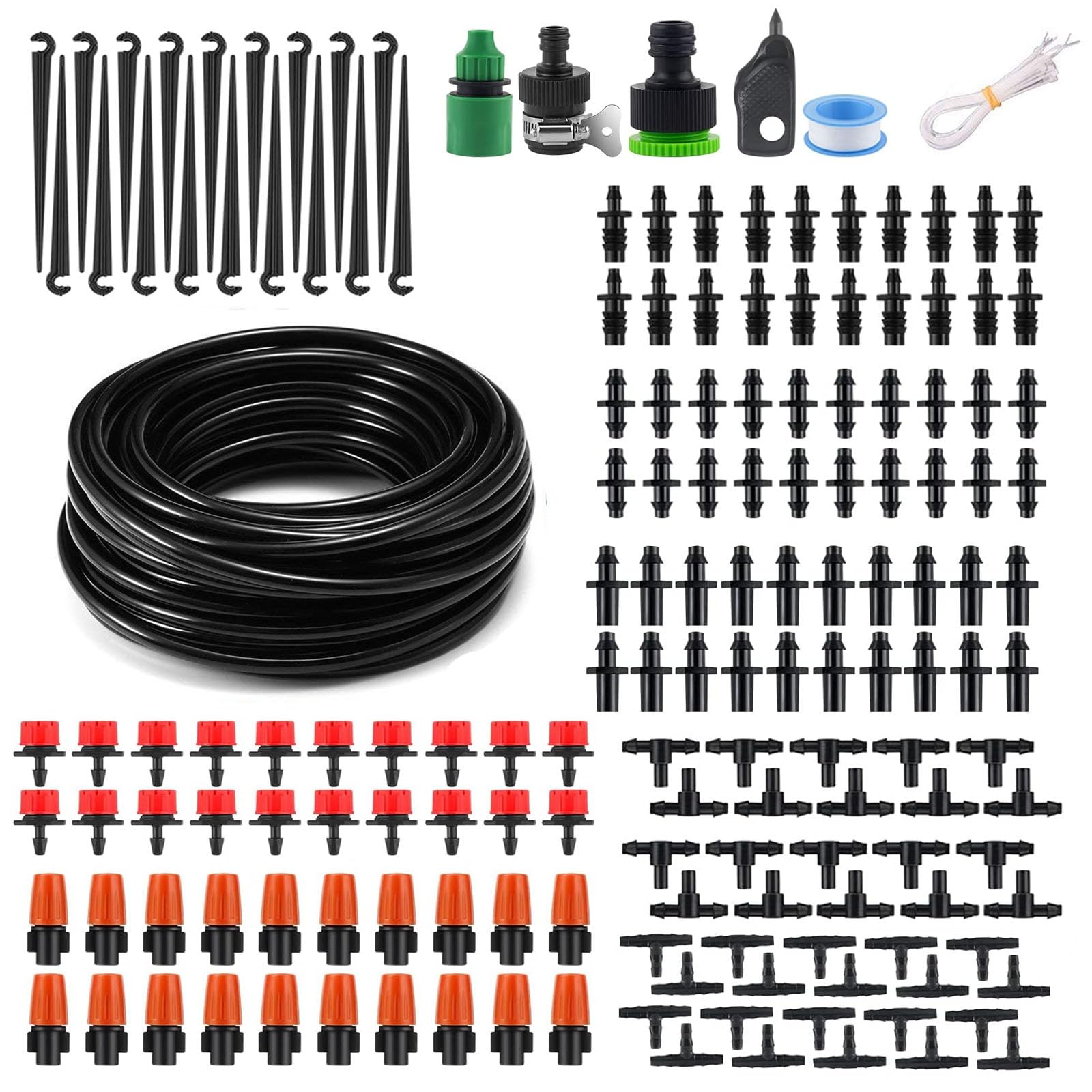 Moocci 50FT Damla Sulama Sistemi Kiti - 1/4 "Damla Sulama Boru Parçaları ile Bahçe Sulama Sistemi - Dış Mekan Bitkileri, Bahçe, Sera, Çiçek Yatağı, Çim için Otomatik Sulama Yağmurlama Ekipmanları