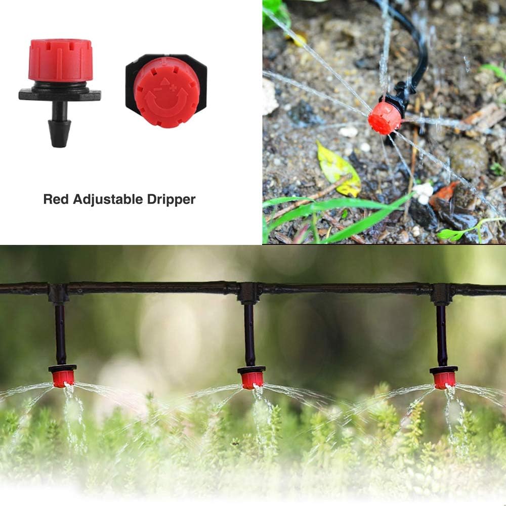 Moocci 50FT Damla Sulama Sistemi Kiti - 1/4 "Damla Sulama Boru Parçaları ile Bahçe Sulama Sistemi - Dış Mekan Bitkileri, Bahçe, Sera, Çiçek Yatağı, Çim için Otomatik Sulama Yağmurlama Ekipmanları