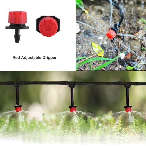 Moocci 50FT Damla Sulama Sistemi Kiti - 1/4 "Damla Sulama Boru Parçaları ile Bahçe Sulama Sistemi - Dış Mekan Bitkileri, Bahçe, Sera, Çiçek Yatağı, Çim için Otomatik Sulama Yağmurlama Ekipmanları