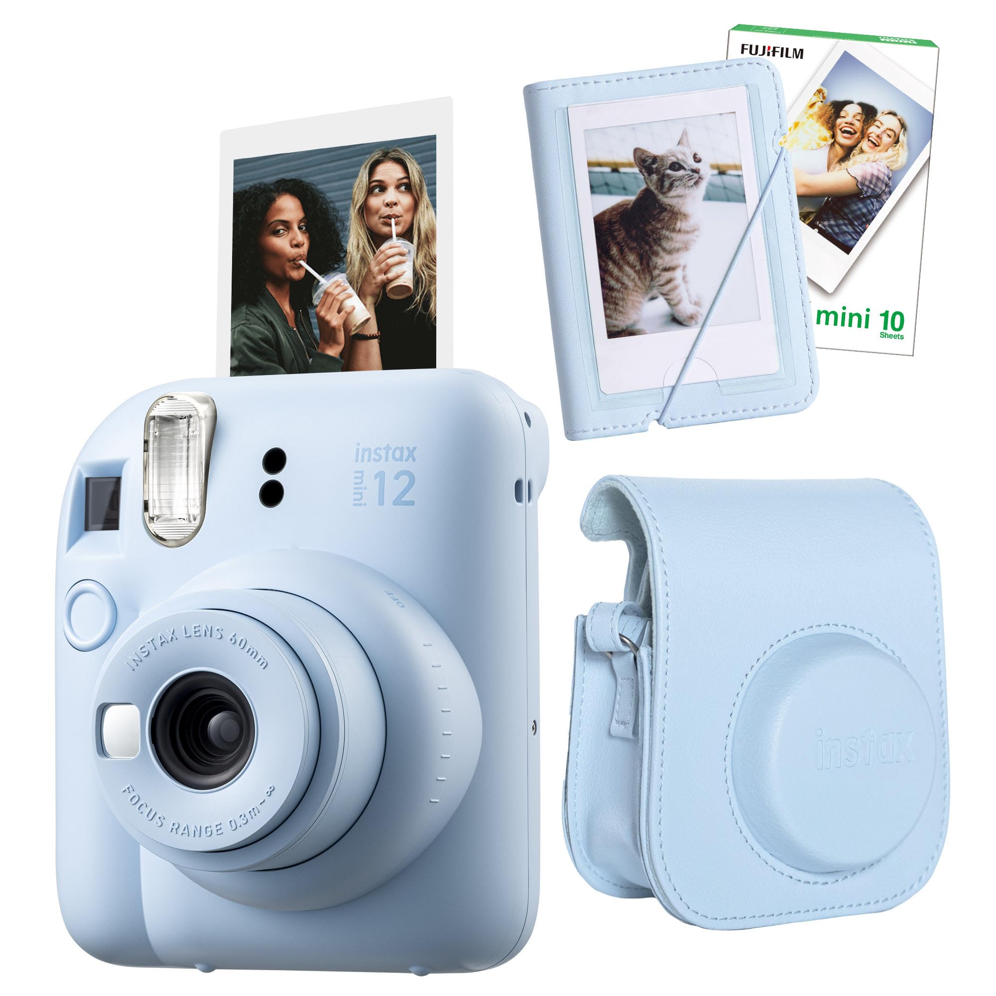 Instax mini 12 Lila Fotoğraf Makinesi-10'lu Film-Mini Albüm ve Deri Kılıf Seti (Mavi)