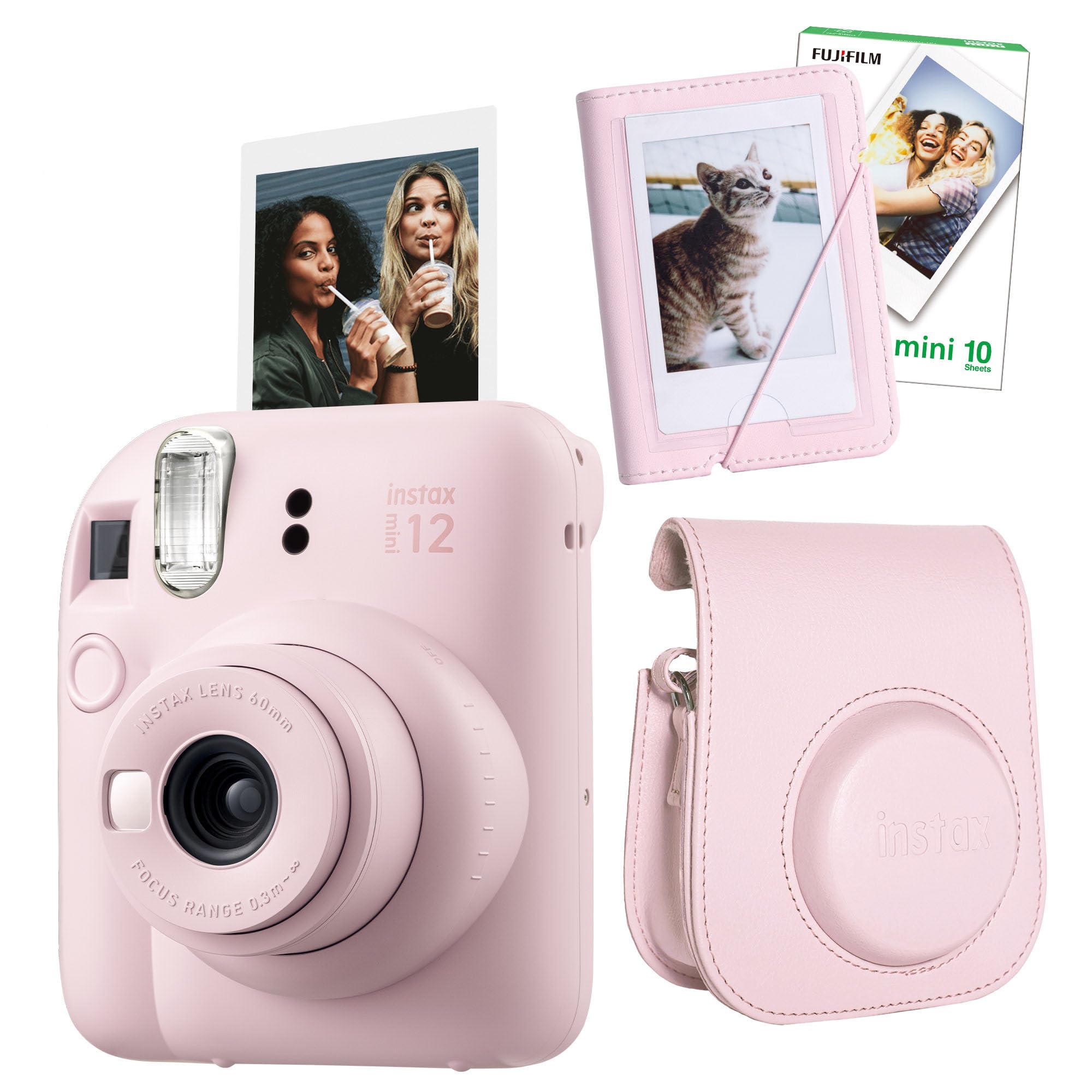 Instax mini 12 Fotoğraf Makinesi-10'lu Film-Mini Albüm ve Deri Kılıf Seti (Pembe)